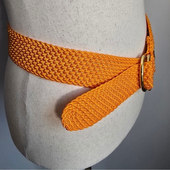 Ralph Lauren NEW Orange Woven Knit Gold Double O-ring Wide Buckle Belt SZ Medium main image 4